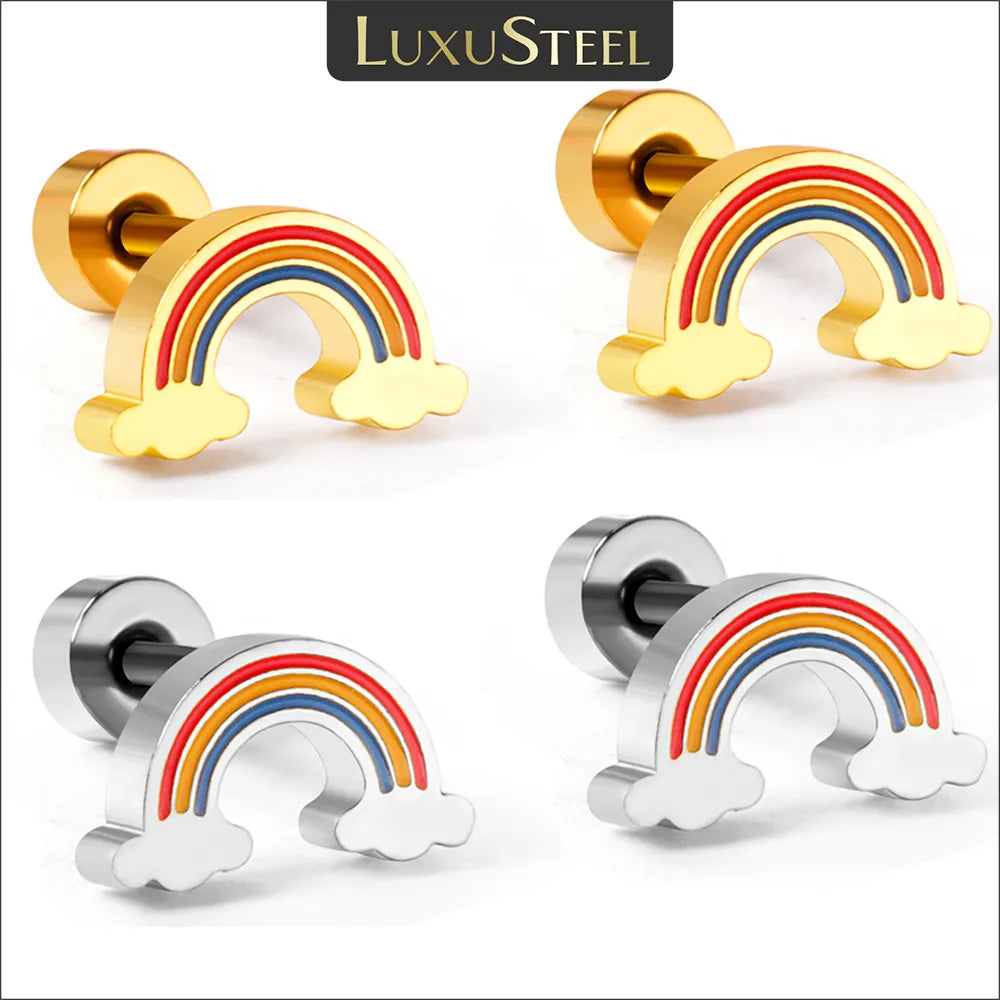 Pendientes Rainbow de Arcoíris de Acero Inoxidable Brillante