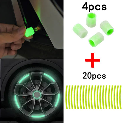 Tapones Reflectantes Luminosos para Válvulas de Rueda - Ensemble Brillante de Estilo y Seguridad