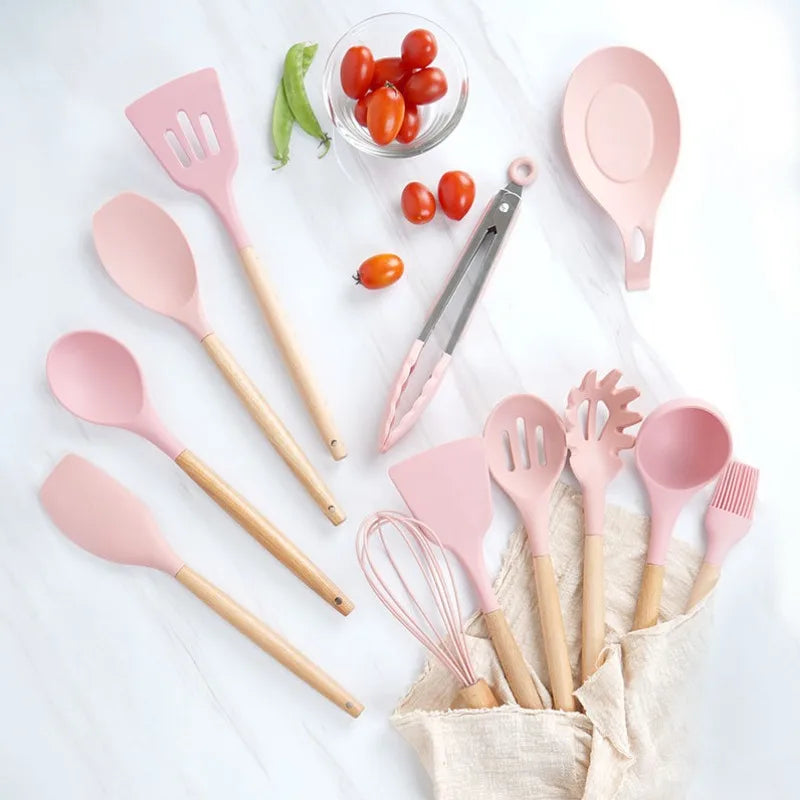 Set de Utensilios de Cocina de Silicona, 12 piezas, Antiadherente y Resistente al Calor