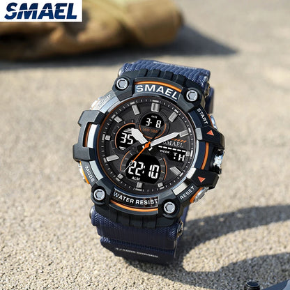 Reloj Deportivo Hombre SMAEL 8079: Estilo Militar Verde Ejército, Resistente al Agua, Doble Tiempo.