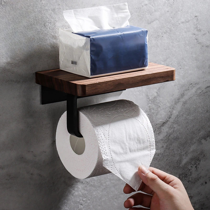 Soporte de Papel Higiénico de Madera con Estante para Teléfono - Elegancia Escandinava 🛁✨