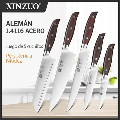 Set de Cuchillos de Cocina XINZUO 5 Piezas, Acero Inoxidable Alemán 1.4116 - ¡Cocina con Precisión y Estilo!