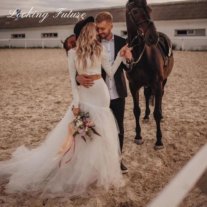 Vestido de Novia Mermaid Blanco de Dos Piezas con Tren de Barrido - DIDEYTTAWL