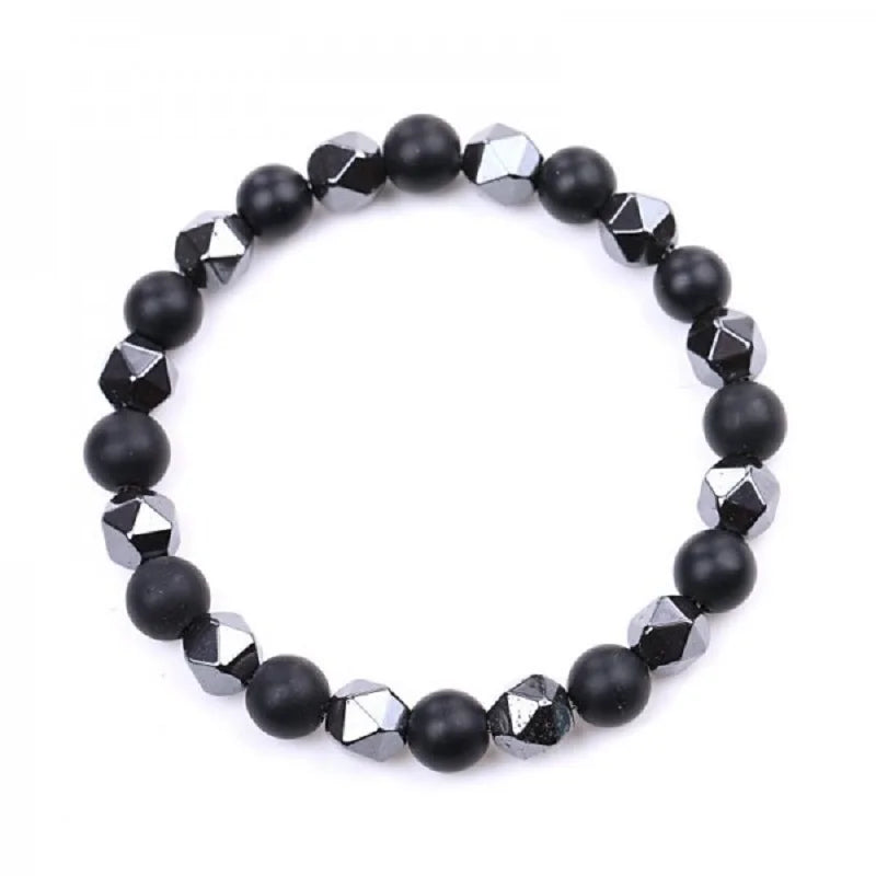 Pulsera de piedras negras ajustable para hombres: ¡Estilo sofisticado y elegante! 🖤