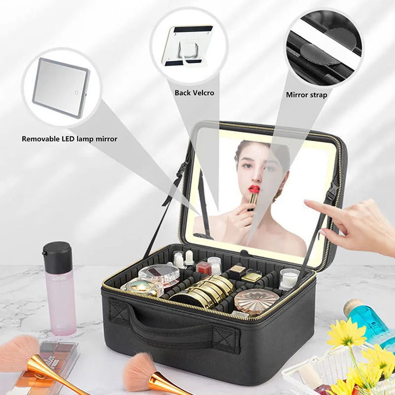 Neceser de Maquillaje Inteligente con Espejo LED de SNUGUG - Gran Capacidad y Elegancia ¡Aprovecha la Luz Perfecta para tu Maquillaje!