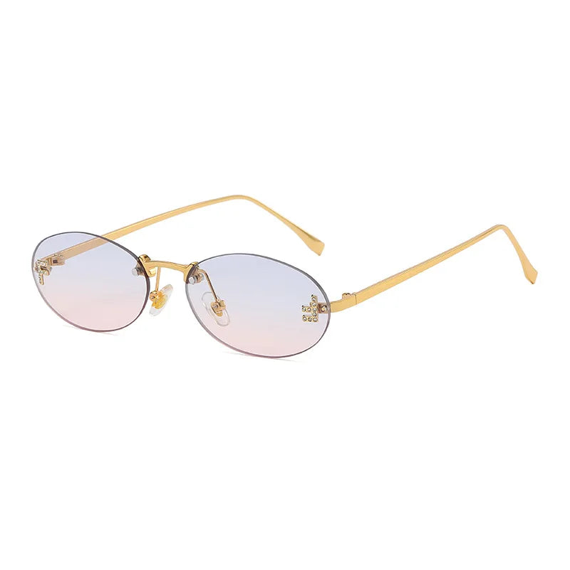 Luxury Fashion Diamond-encrusted Sunglasses Candy Color Oval Frame Wome Men Unisex Rimless Sun Glasses Sunshade UV400 Protection