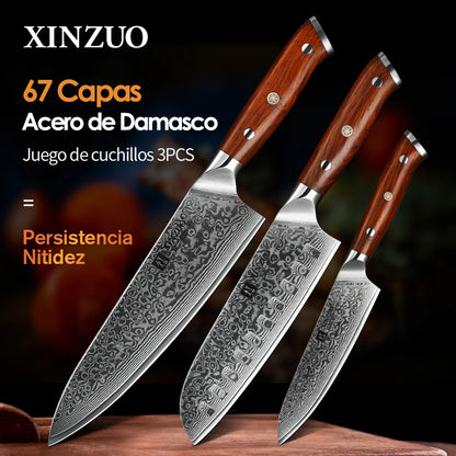 Set de Cuchillos de Chef XINZUO Forjado Japonés en Acero de Damasco 🔪