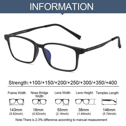 High Quality Pure Titanium Reading Glasses for Men Anti Blue Light Presbyopia Eyewear with Diopter+1.0 To +4.0