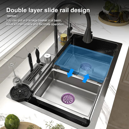 Fregadero de Cocina de Acero Inoxidable Topmount Waterfall Sink con Diseño de Caída de Agua 👨‍🍳