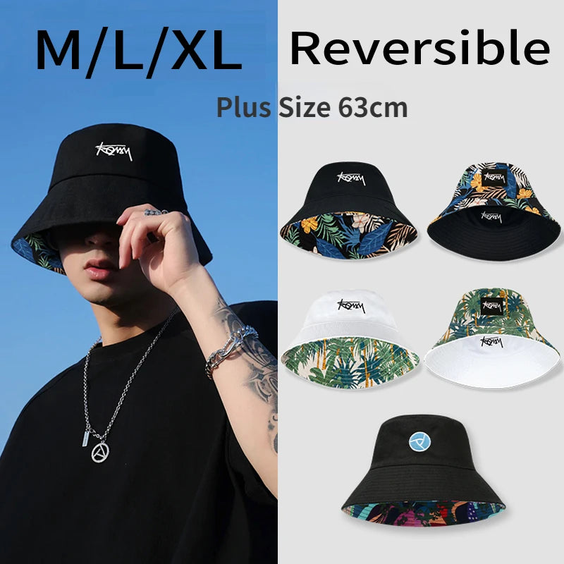 Summer Big Head Letter Bucket Hat for Men Women Korean XL Fisherman Hat Reversible Hawaii Large Cap Sun Hat Plus Size Panama