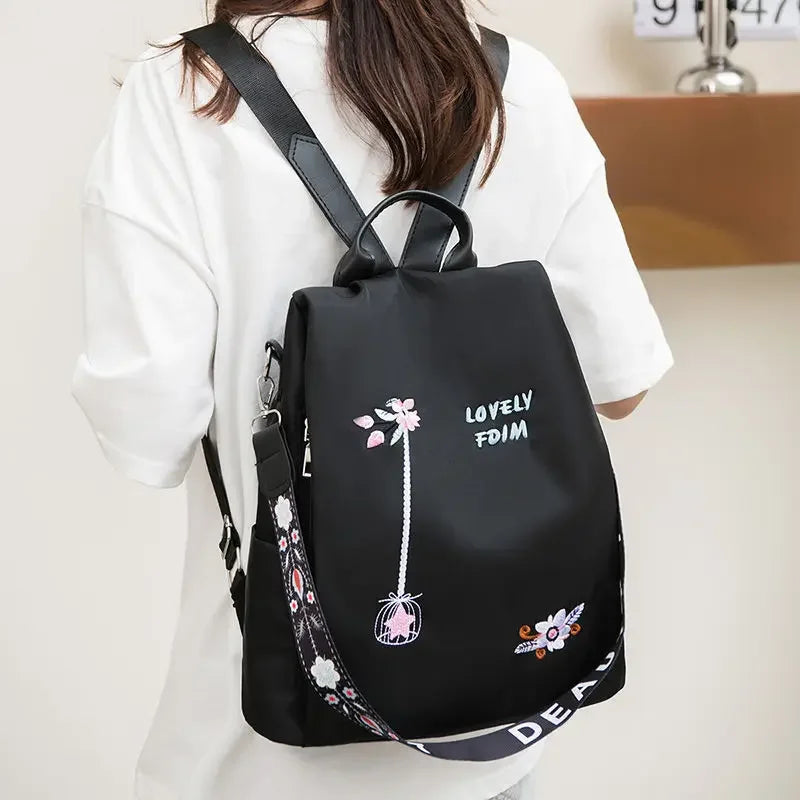 Waterproof Oxford Women Backpack Fashion Casual Embroidery Bag Designer Female Large Capacity Travel Handbag Shopping Knaps