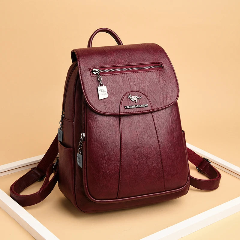 Women's Casual Backpack Soft Leather Fashion Shoulder Bag Retro Designer Girl's Schoolbag Travel Solid Color Backpacks 2024 New