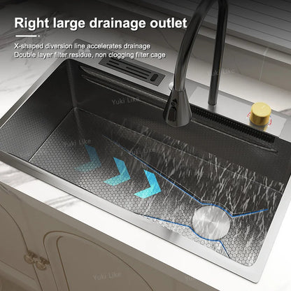 Fregadero de Cocina de Acero Inoxidable Topmount Waterfall Sink con Diseño de Caída de Agua 👨‍🍳