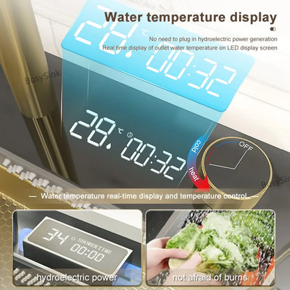 Fregadero de Cocina de Cascada Dorada de Acero Inoxidable con Digital Display - ¡Actualiza tu Cocina! 🌟