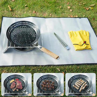 Sartén de Barbacoa Houseen con Asa Plegable ¡Prepara Pizzas a la Parrilla donde quieras! 🍕