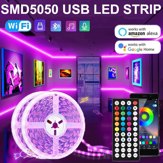 Tira LED RGB 5050 Bluetooth Wifi Música Sync Control App - ¡Ilumina tu espacio con estilo!