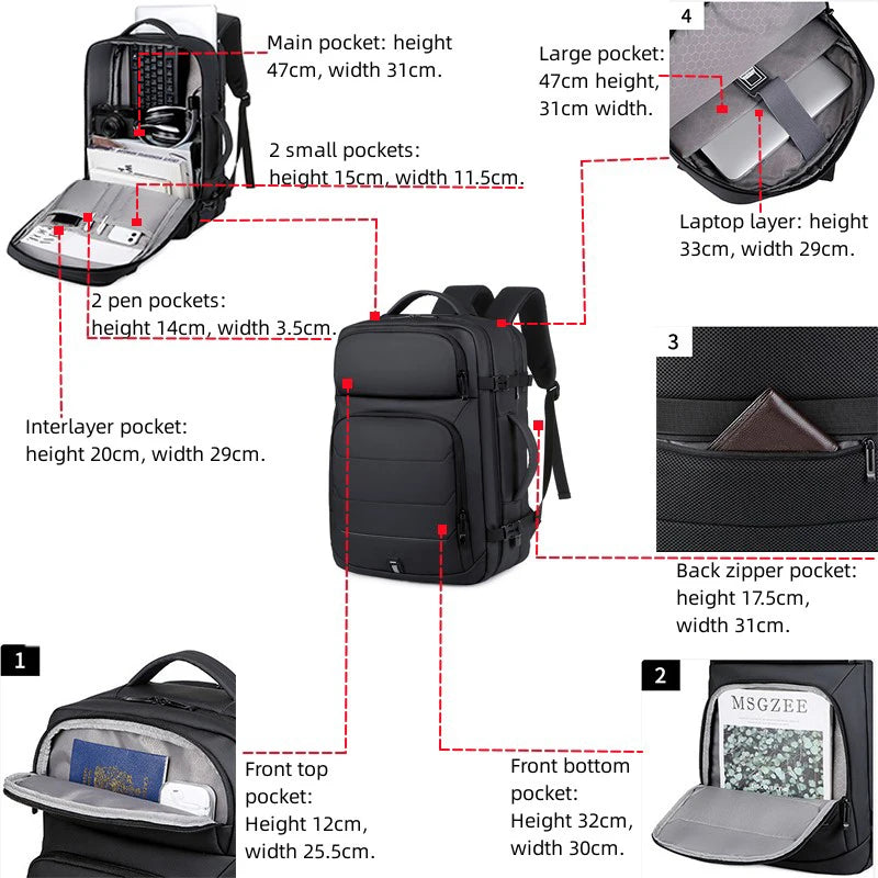 Mochila Expandible para Laptop de 17 Pulgadas con USB Impermeable - SUUTOO