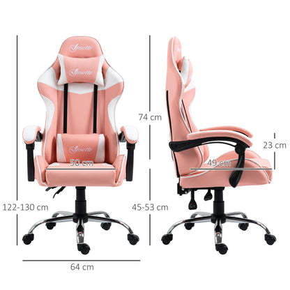 Vinsetto ergonomic Gaming chair 135 ° adjustable height rotating Racing desk chair head rest and Lumbar cushion for office studio 63x67x122-130 cm pink