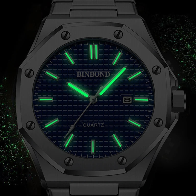 Reloj Hombre Binbond Plateado Acero Inoxidable Fecha Automática