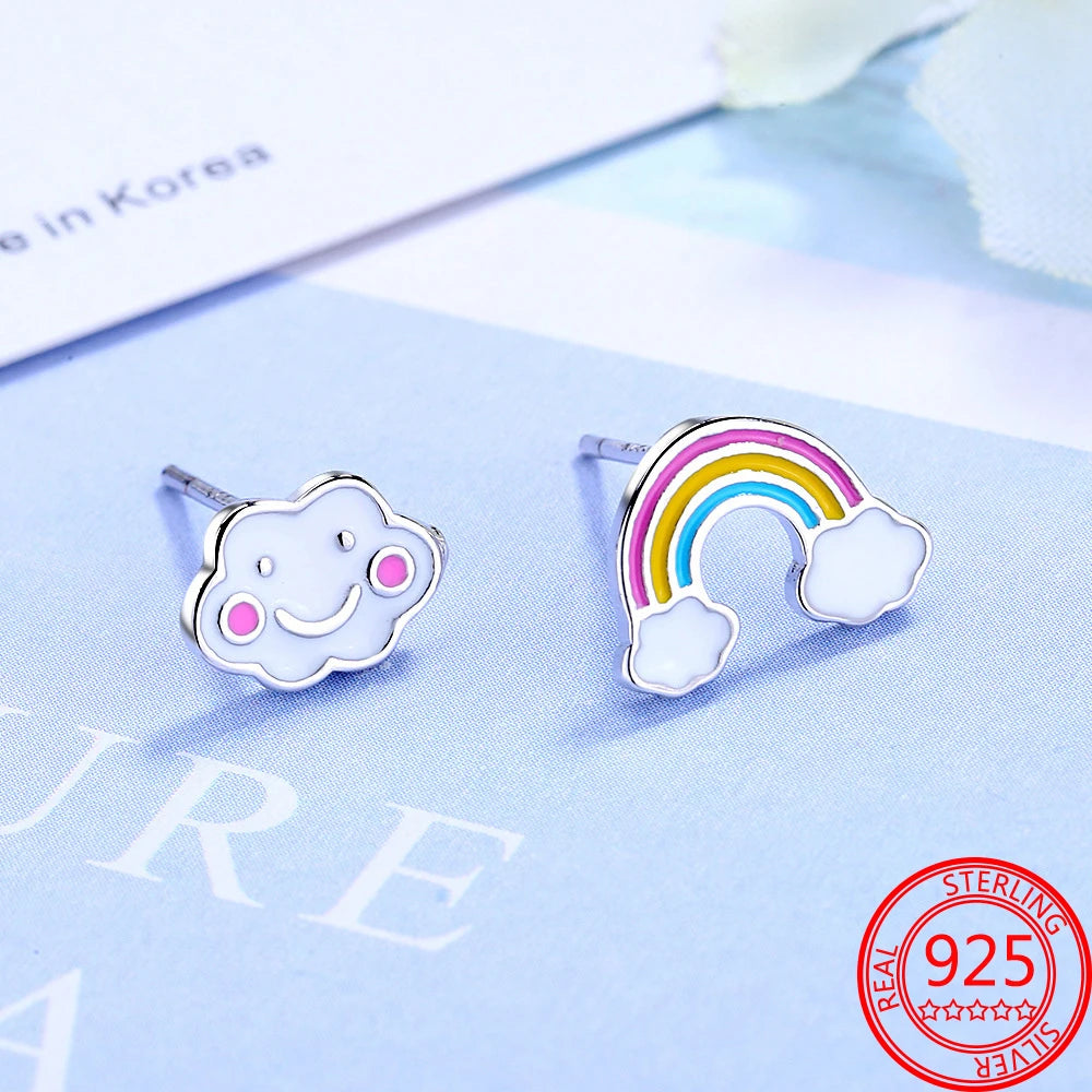 Pendientes Cute de Nube Blanca y Tuerca de Arcoíris: Magia en tu Estilo 🌈