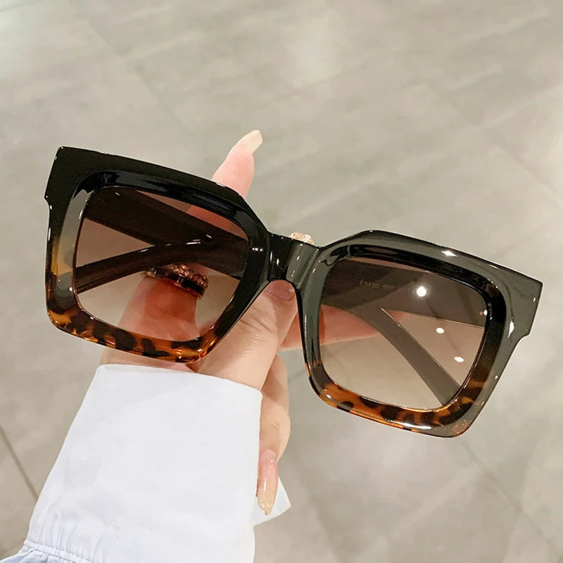 SO&EI Square Rivets Men Vintage Sunglasses Fashion Brand Designer Shades UV400 Women Gradient Sun Glasses