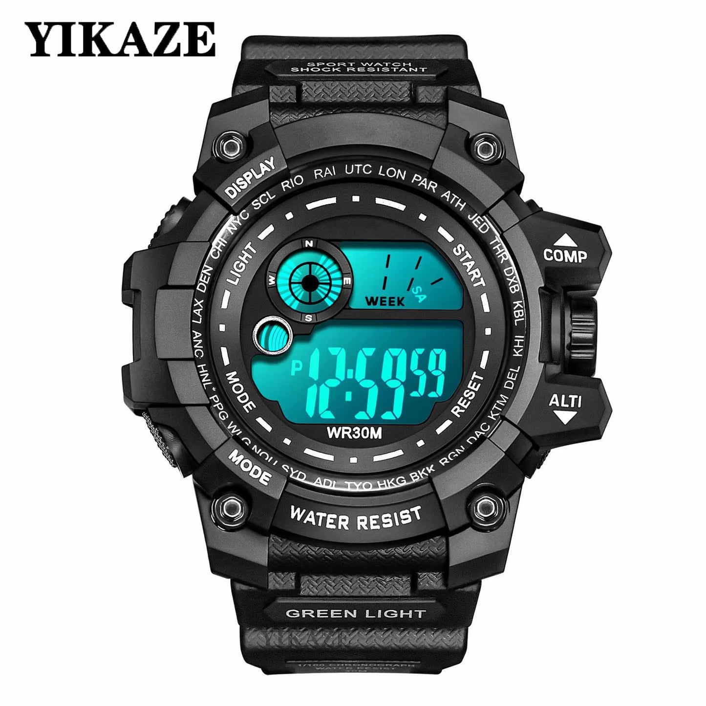 Reloj Deportivo LED YIKAZE para Hombre - Resistente al Agua, 50mm, Luz de Fondo LED