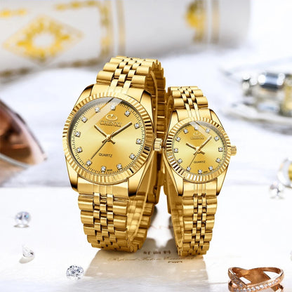 Relojes de Pareja CHENXI: Elegancia Dorada con Cuero Premium