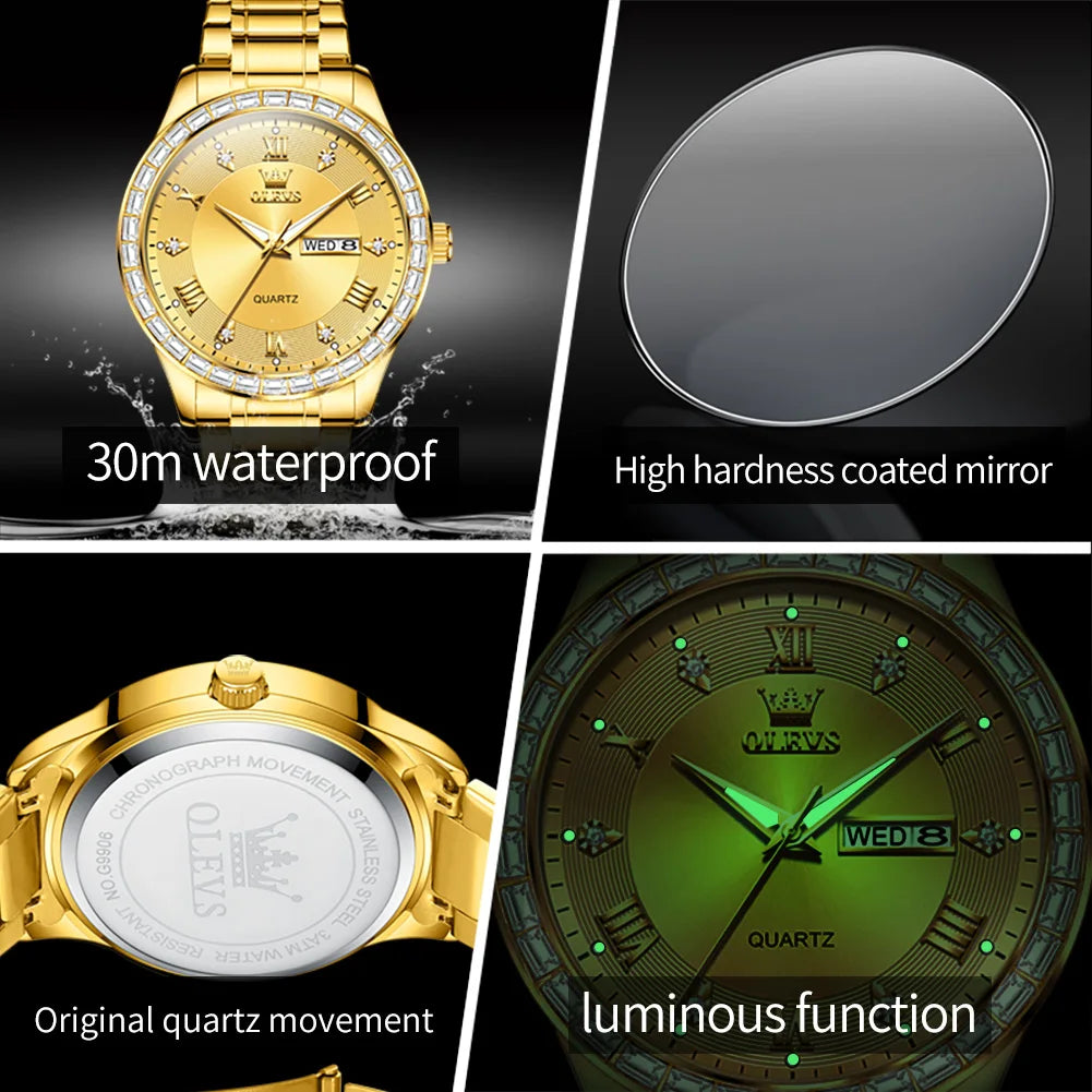 Reloj OLEVS para Hombre: Cuarzo Original, Luminoso, Resistente al Agua.