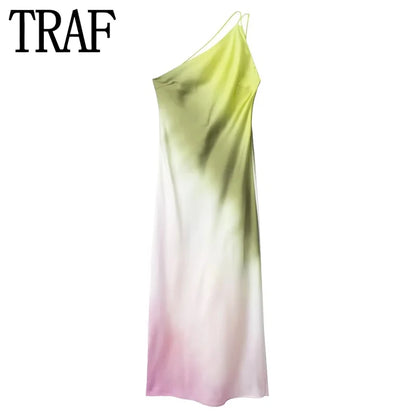 Vestido TRAF Tie Dye Long: Elegante y Sexy Midi Asimétrico 🌟