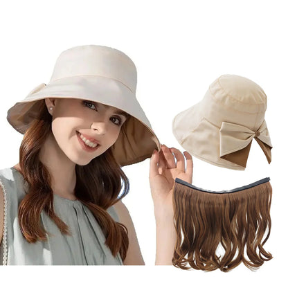 Gorro de Pescador con Pelo Rubia Ondulado 🌞👒¡Brilla en Verano! 🌺