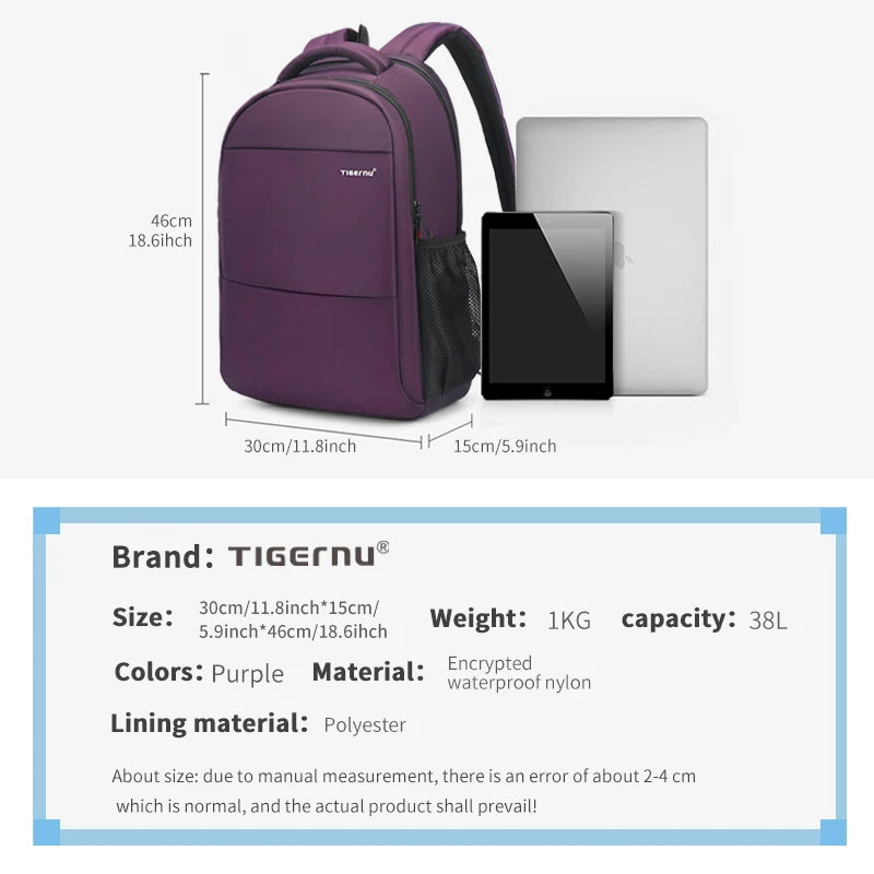 Mochila Tigernu Fashion Púrpura Antirrobo Laptop 15.6" - ¡Estilo y Seguridad en un Solo Producto! 🎒