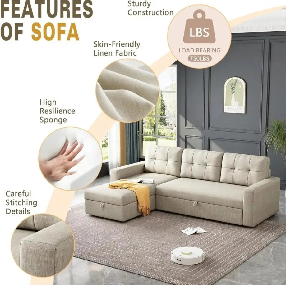 Sofá Seccional Contemporáneo Reversible con Chaise y Almacenamiento, Gris Oscuro