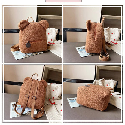 Personalised Womens Girls Cute Bear Pattern Backpack Plush Toddler Backpack for girls Custom Name Small Casual Shoulder Daypack