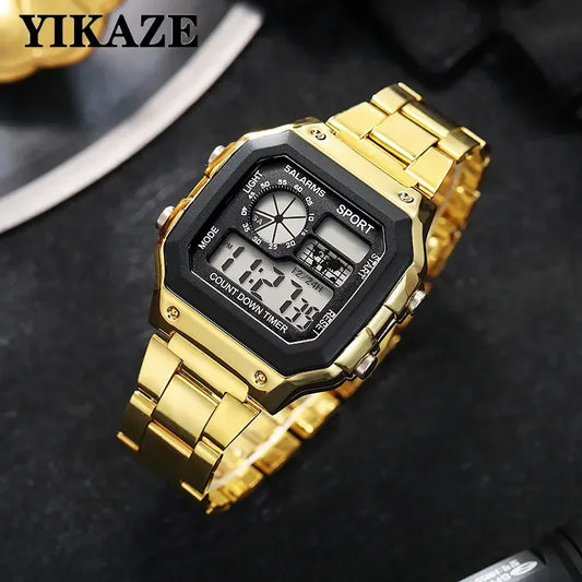 Reloj Digital Deportivo de Acero Inoxidable Hombre YIKAZE 🕒