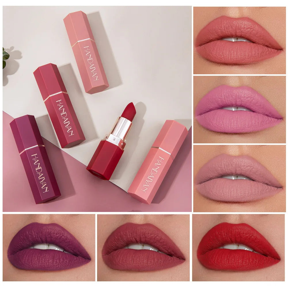 Labial Mate HANDAIYAN de 6 Colores: Colores Vibrantes y Duración de 24 Horas 🌟