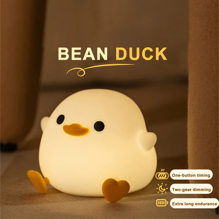 Lámpara Nocturna de Patito de Peluche LED - Recargable USB, Sensor Táctil, Regalo de Cumpleaños