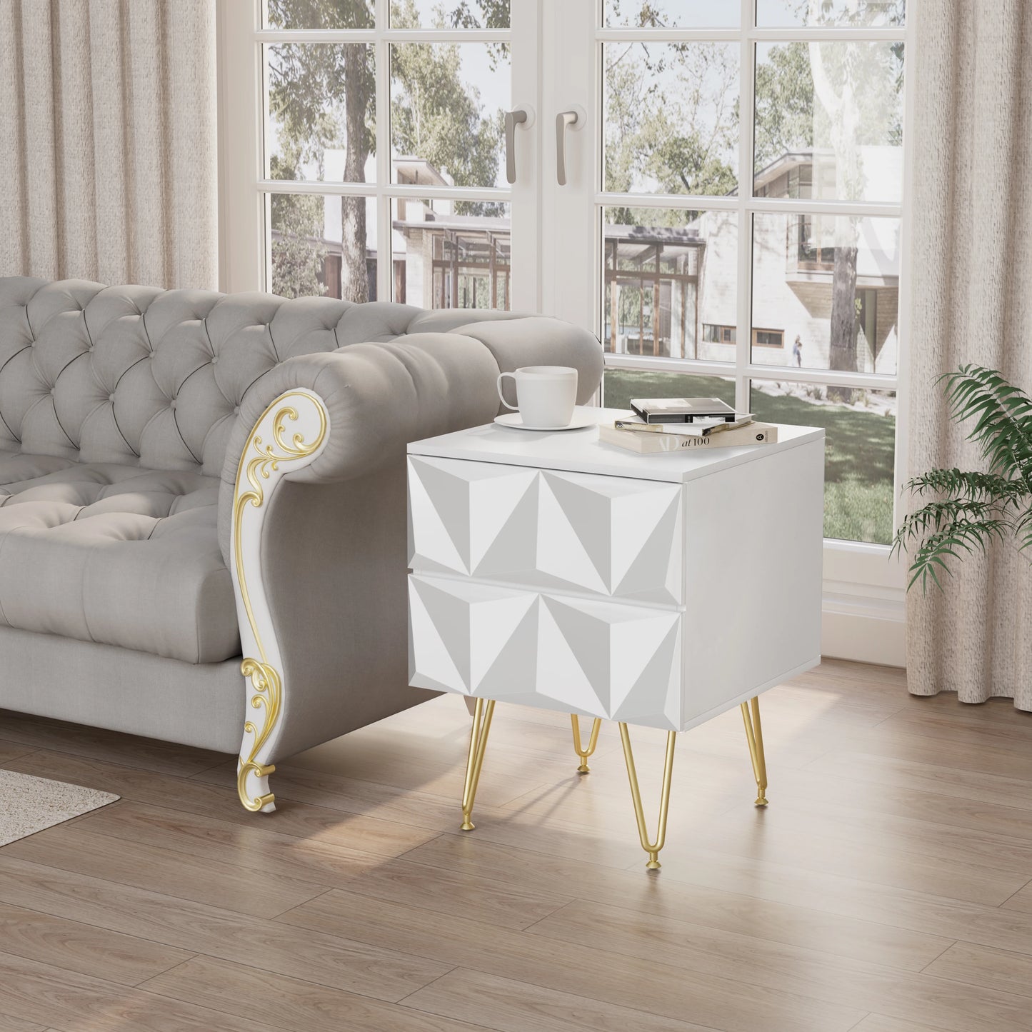 Mesita de Noche Blanca con Cajones 3D - Elegancia y Estilo para tu Dormitorio 🌟