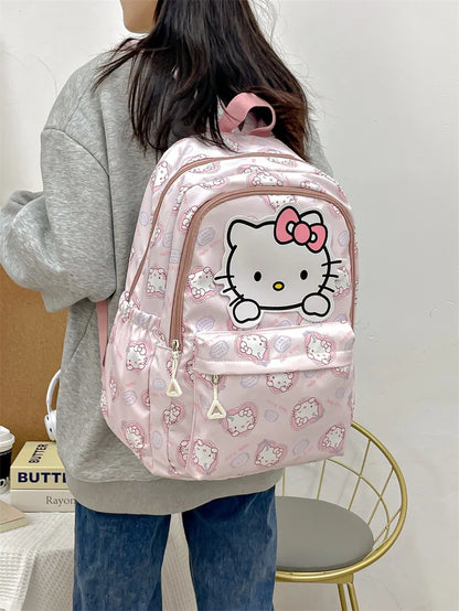 Kawaii Sanrio Backpack For Women Cartoon Hello Kitty Kuromi Bookbag Student Teenager Girl Boy Nylon Shoulders Bag