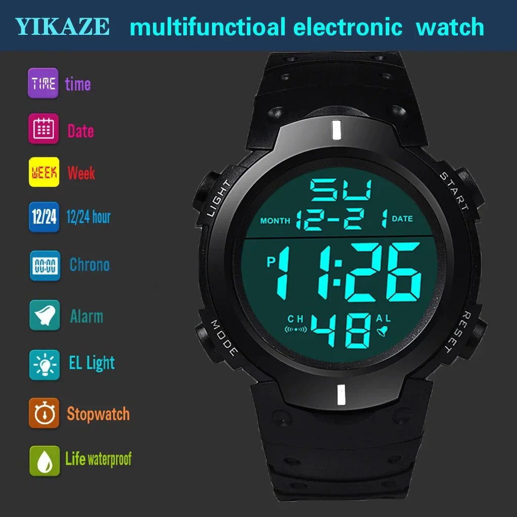 Reloj Deportivo LED Multifuncional de YIKAZE - Resistente al Agua, Cronógrafo, Alarma