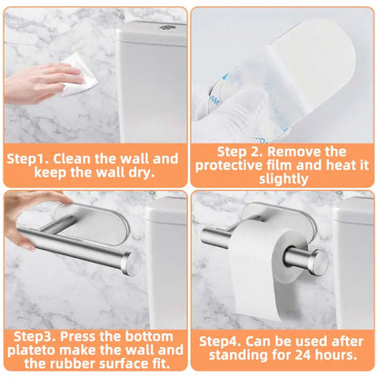 Self Adhesive Toilet Paper Towel Holder Stainless Steel Wall Mount No Punching Tissue Towel Roll Dispenser for Bathroom Kitchen