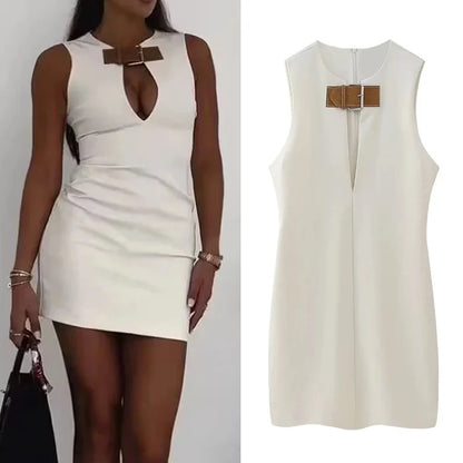 Vestido Mini sin Mangas TRAF Cortado Mujer Blanco Roto - Verano 2024