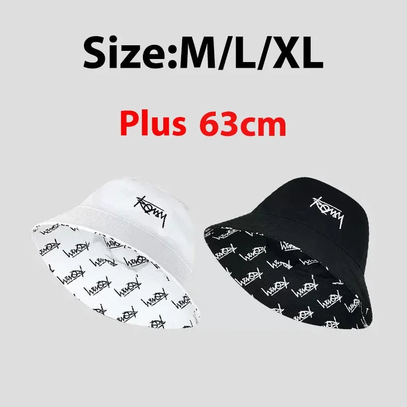 Summer Big Head Letter Bucket Hat for Men Women Korean XL Fisherman Hat Reversible Hawaii Large Cap Sun Hat Plus Size Panama