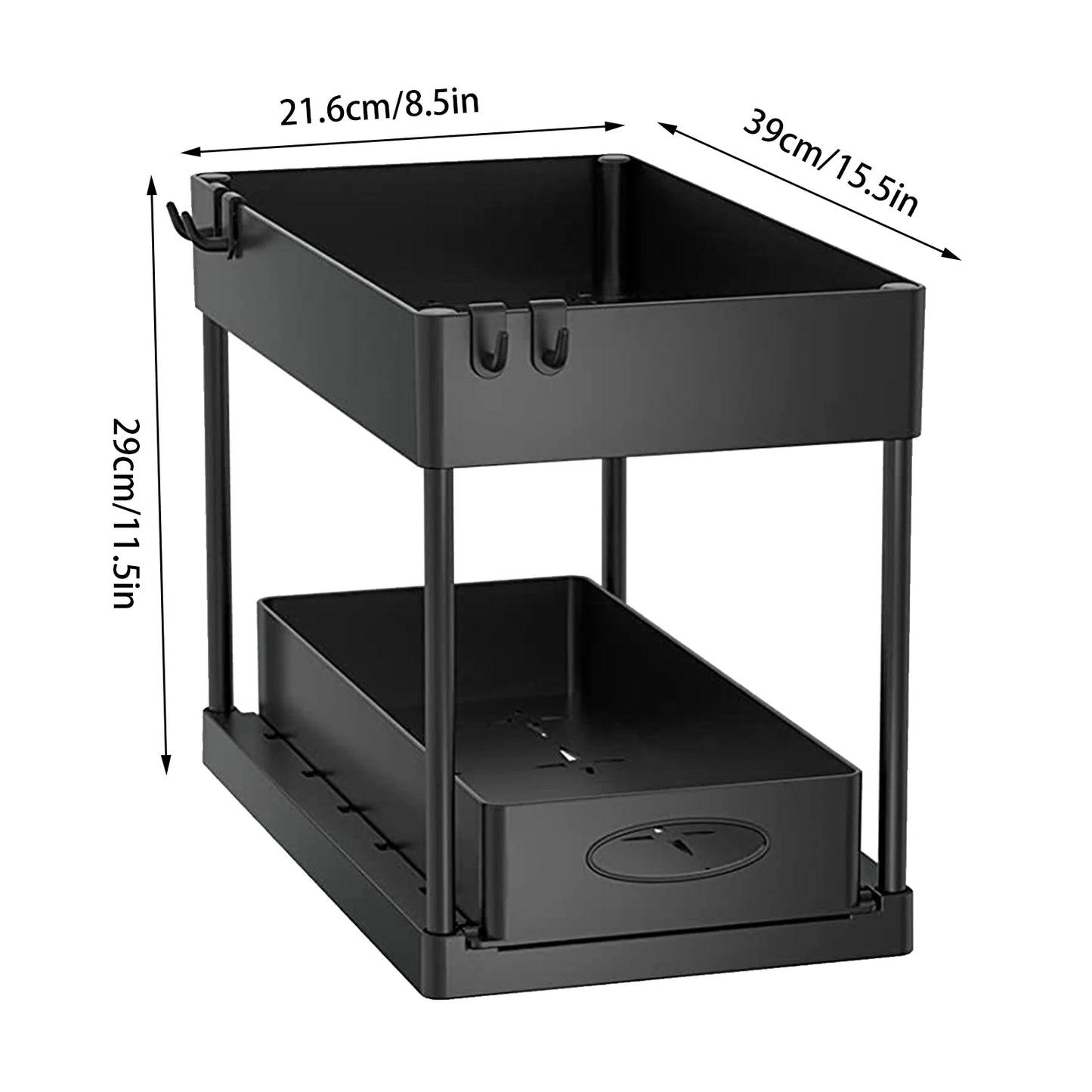 Organizador Deslizante de 2 Niveles con Ganchos - ¡Orden y versatilidad para tu cocina o baño!