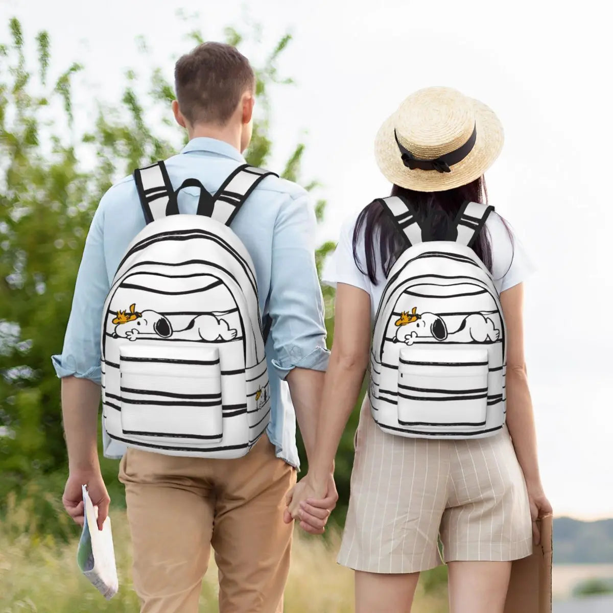 Snoopy Woodstock Cartoon Stripe Backpack for Men Women Teenage Student Hiking Travel Daypack Laptop Computer Canvas Bags Pocket