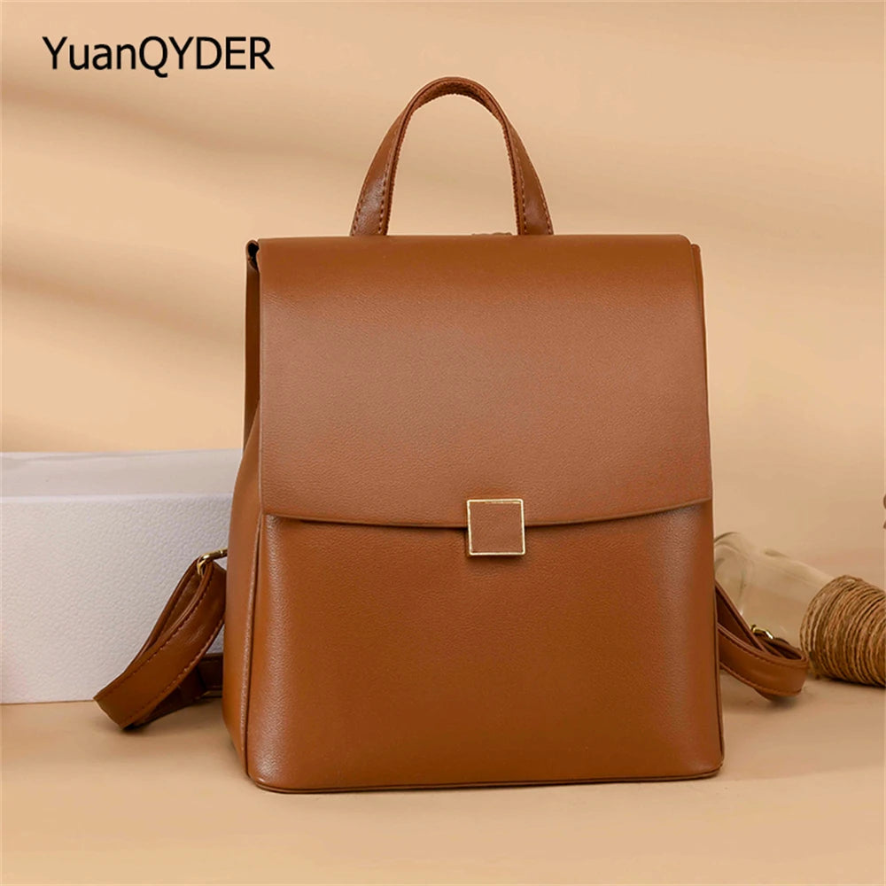 Luxury Designer High Quality Leather Women's Backpack Autumn Winter New Solid Color Ladies Anti Theft Backpack Student Schoolbag