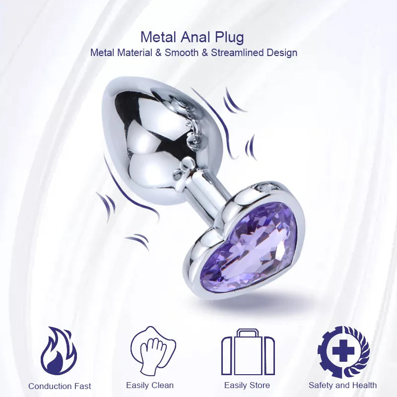 Plug Anal Corazón con Cristal: Tamaños S, M y L en Acero Inoxidable