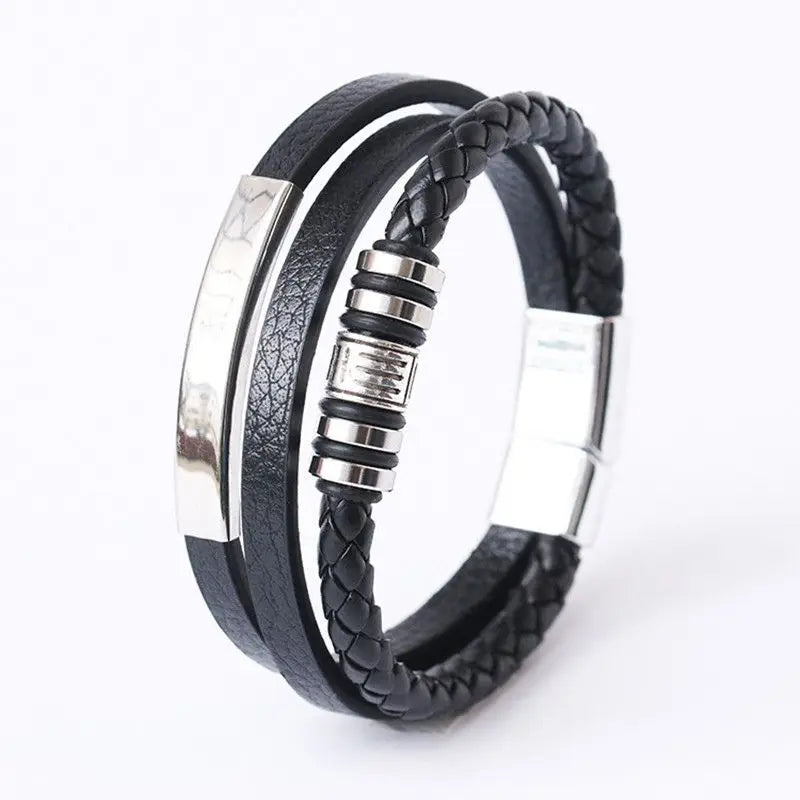 Pulseras de Cuero con Detalles de Acero Inoxidable para Hombre