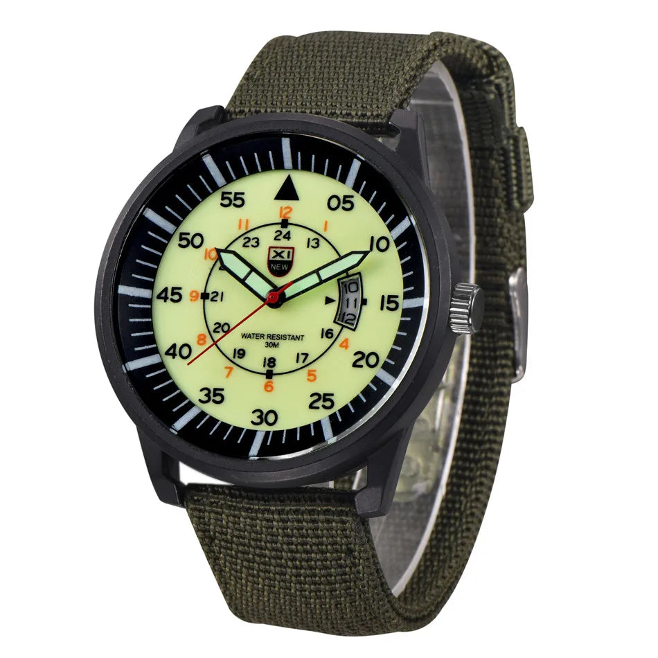 Reloj Deportivo Militar Vintage Waterproof con Esfera Negra y Fecha