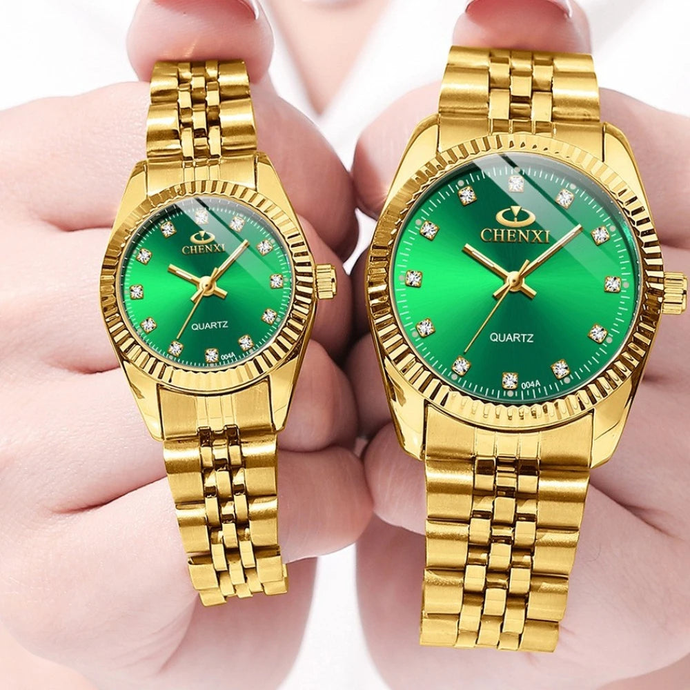 Relojes de Pareja CHENXI: Elegancia Dorada con Cuero Premium