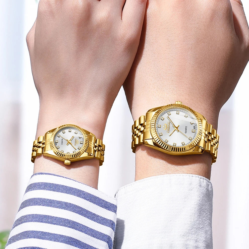 Relojes de Pareja CHENXI: Elegancia Dorada con Cuero Premium